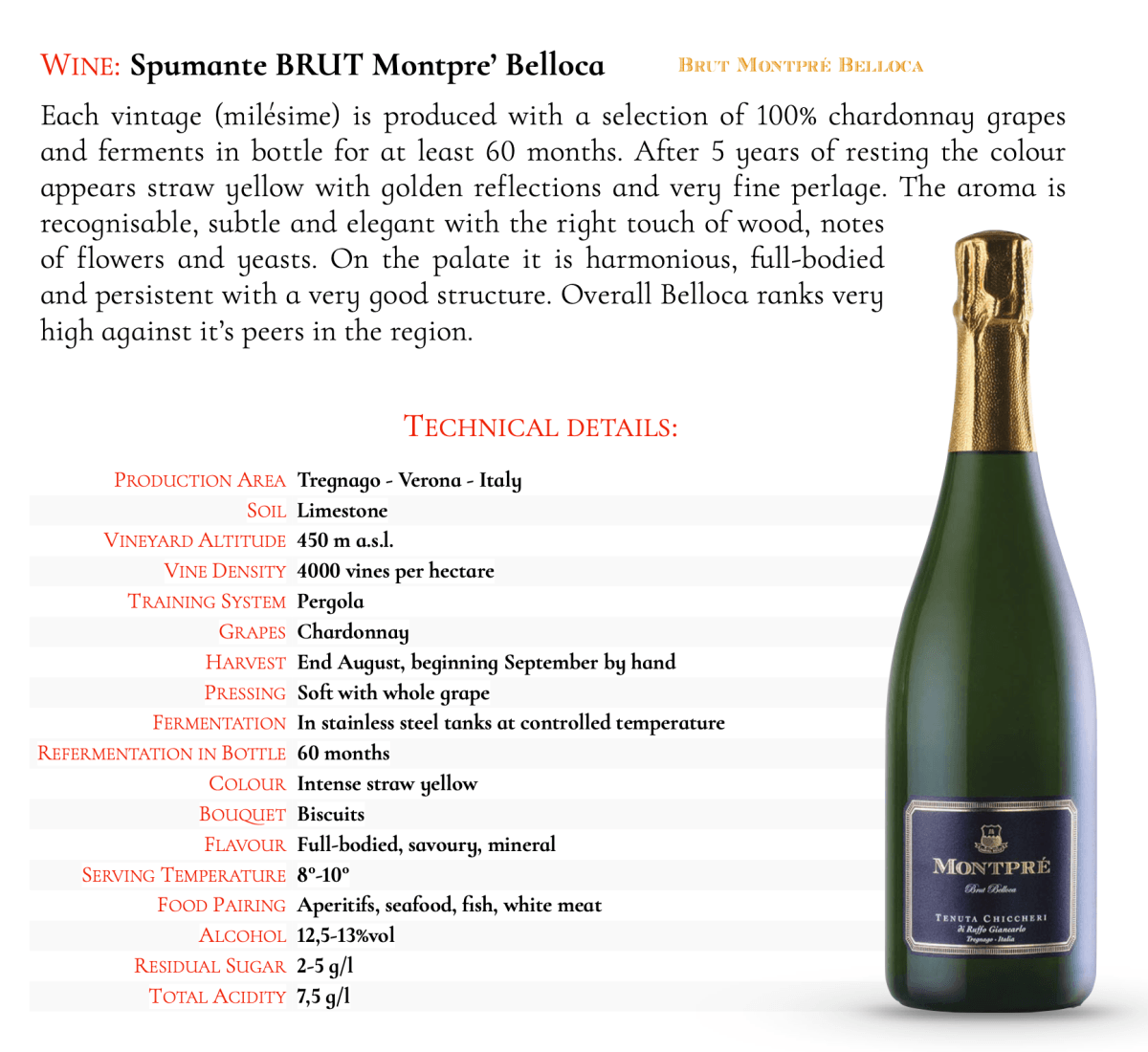 Chiccheri Spumante BRUT Montpre' Belloca Millesimato - SelectedbyPROs.com